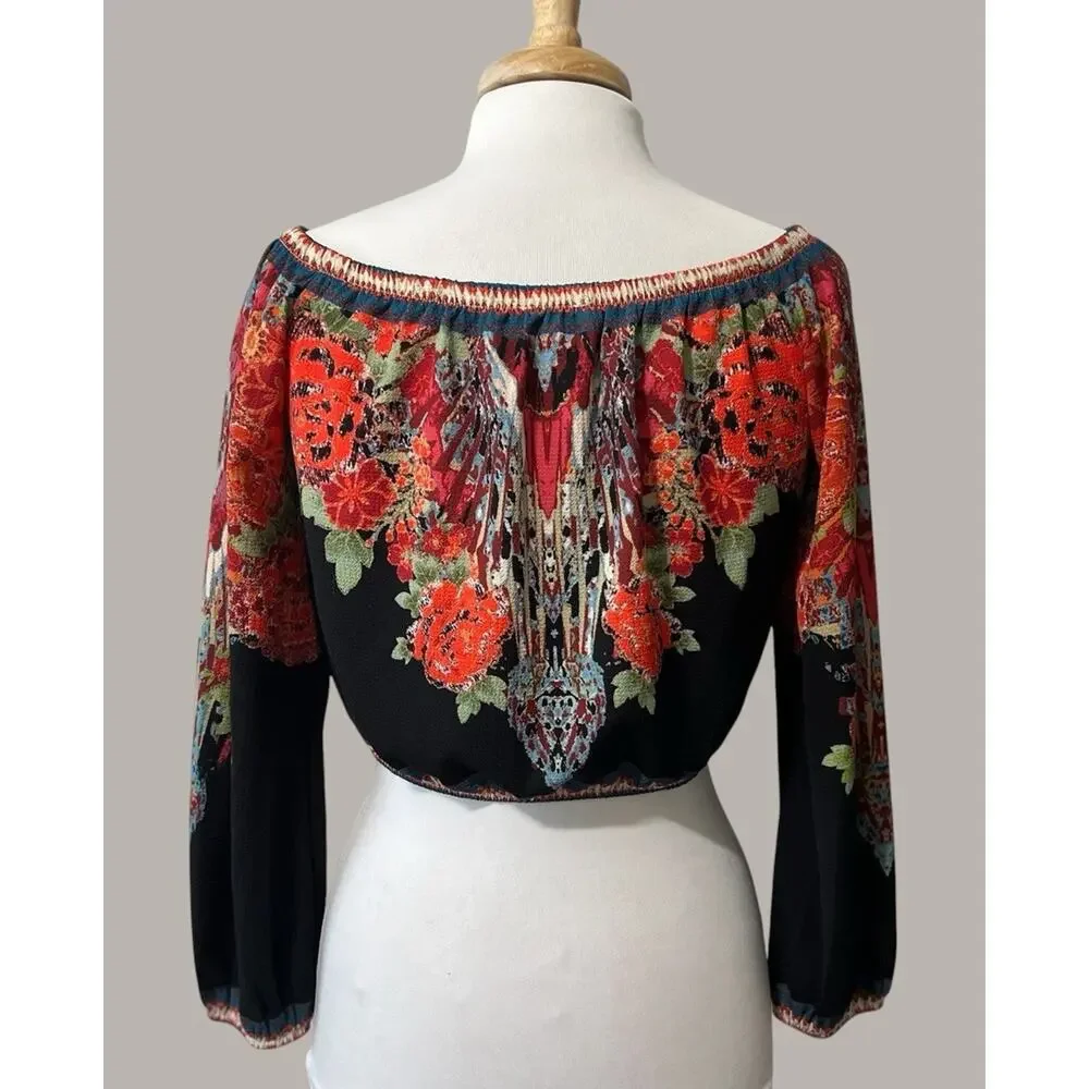 Flying Tomato Crop Top Black Off Shoulder Boho Festival Peasant Womens Sz M